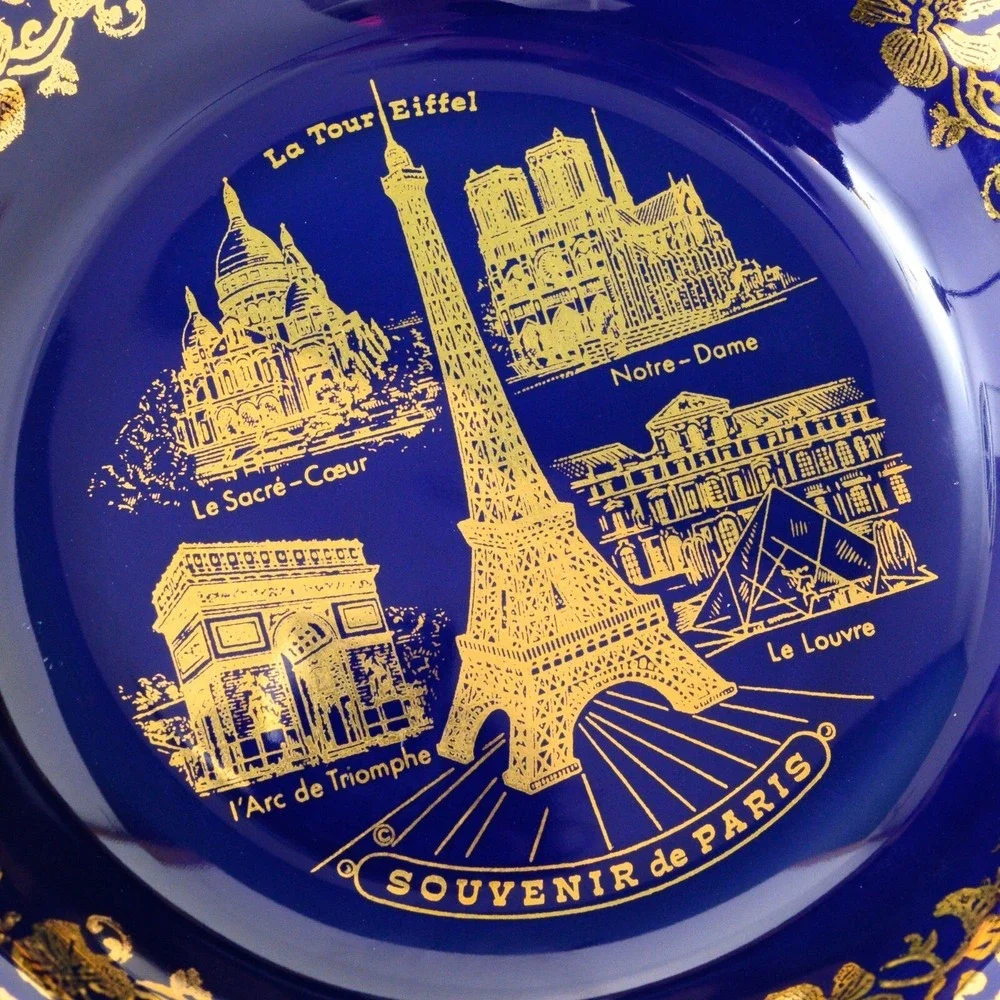Imperia Limoges Paris France Blue Souvenir Plate Real Gold / Porcelain 3 7/8